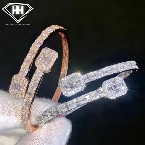 Fine jewelry high quality solid 10k rose gold diamond bangle bracelet hip hop iced out vvs moissanite women baguette bracelet
