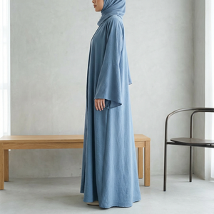Abaya Musulmana de Lino con Diseño Personalizado para Mujer, Abayas de Manga Larga de Color Sólido, Vestidos Modestos para Mujeres Musulmanas, Abaya de Dubái - Product Image 4
