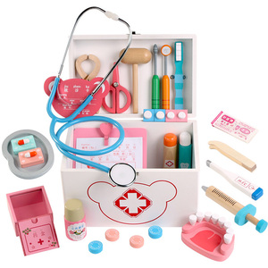 En bois Drôle Semblant Jouer Vrai Cosplay Jeu <span class=keywords><strong>de</strong></span> Médecin <span class=keywords><strong>Jouet</strong></span> Dentiste Médecine Boîte Semblant <span class=keywords><strong>docteur</strong></span> jouets pour les enfants - Product Image 1