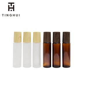 Empty Bamboo Lid Essential Oil Frosted Glass Roll on <b>Perfume</b> <b>Bottle</b> with Steel Roller Ball <b>5ml</b> 10ml 15ml - Product Image 1