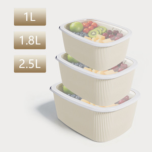 Rectangular <b>Plastic</b> Food Storage <b>Containers</b> Fridge Organizer Bins with Lids for Fruits Vegetables Kitchen Preservation - Product Image 5