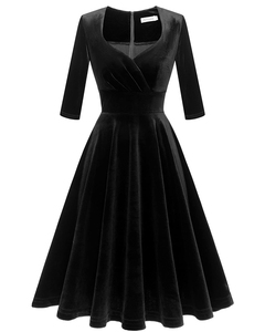 Elegante A-Line Midi Vestidos V-Neck Cotovelo Mangas Etiqueta Personalizada Doce Estilo Veludo Túnica para <span class=keywords><strong>Formal</strong></span> Cocktail Prom <span class=keywords><strong>Outfits</strong></span> - Product Image 6