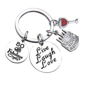50th Birthday Gift portachiavi in metallo Live Laugh Love ciondolo in acciaio inossidabile portachiavi regalo 10th 20th 30th Birthday Keyring - Product Image 1