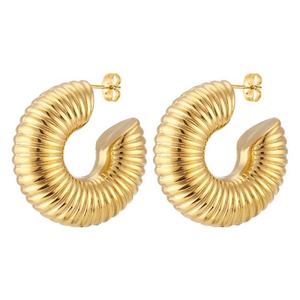 Pendientes de Aro en Forma de C Chapados en Oro para Mujer, Joyería Geométrica Gruesa de Aleación con Diseño Moderno de Rosca - Product Image 4