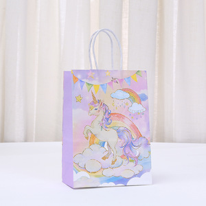 Dessin animé <span class=keywords><strong>licorne</strong></span> cadeau Kraft papier sac <span class=keywords><strong>licorne</strong></span> Goodie sacs fête faveur sacs avec poignées pour enfants anniversaire - Product Image 6