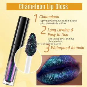 2024 tren baru penjualan terlaris bunglon berkilau lipstik cair 14 warna berubah warna Multi Chrome lip gloss