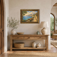 Pour salon, chambre, bureau, plage, bateau, toile, art mural 3D texturé encadré or, thème bord de mer et océan, OEM ODM