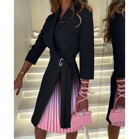 Nouvelle robe plissée à col en V, à la taille cintrée et à manches mi-longues, tendance