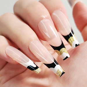 Prensa de ataúd larga de plástico Abs en las uñas Diseños de uñas de Punta <span class=keywords><strong>francesa</strong></span> natural desnuda con arte de puntas de uñas egipcias antiguas doradas brillantes - Product Image 4