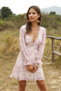 Vestido Largo de Gasa para Mujer al por Mayor, Nuevo Estilo Informal, Estampado Floral, Cuello en V, Manga Larga, Vestido con Estampado Digital - Product Image 4