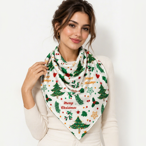 Écharpe carrée de Noël personnalisée pour femme, foulard imprimé pour les fêtes de Noël, doux et léger, impression numérique, fabricant d'écharpes OEM ODM - Product Image 1