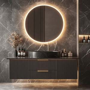 Modern European Style Double Sink <b>Bathroom</b> Vanity Water-Resistant <b>Wooden</b> <b>Cabinet</b> LED Mirror PVC MDF Frame Marble Hotels - Product Image 2