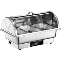 Chauffe-Plats Électrique de Luxe en Acier Inoxydable de 9L avec Couvercle Roulant pour Buffet Libre-Service, Idéal pour Hôtels
