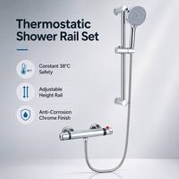 Ensemble de mitigeur de douche thermostatique mural en laiton chromé avec 38 fonctions ° Verrou de sécurité et barre coulissante réglable pour projets hôteliers