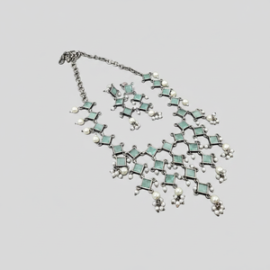 Juego de collar de perlas y piedra de cristal chapado oxidado 11714291MG-Joyería de perlas lujosas - Product Image 2