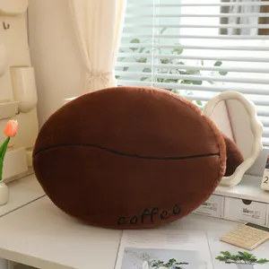 Yeni tasarım süper yumuşak dolgu yastık kahve çekirdeği komik şekli peluş oyuncak