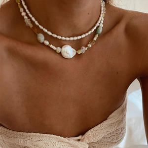 Elegante Collana di Perle da <span class=keywords><strong>Donna</strong></span> in Acciaio Inossidabile Dorato 18K con Semplice Pietra Naturale Barocca d'Acqua Dolce Girocollo di Perle - Product Image 5