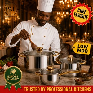 PAL 12-Piece Stainless Steel Cookware Set Gold/Silver Handles Black <strong>Knob</strong> Ceramic Non-Stick Coating Glass Cover Multi-Size - Product Image 3