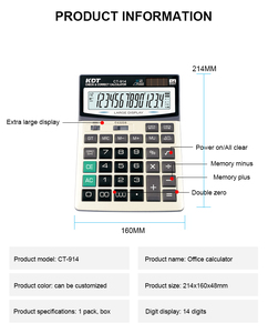 Ct-914 Bàn Văn Phòng 14 Chữ Số Máy Tính Tự Động Phát Lại Hot Bán Dual Power Năng Lượng Mặt Trời Sô Cô La Máy Tính - Product Image 2