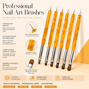 ชุดปากกาเพ้นท์เล็บหัวคู่ 6 ชิ้น ด้ามจับสีเหลืองอำพัน ทนทาน ทำความสะอาดง่าย ขนแปรงไนลอน รับทำโลโก้ สำหรับงานตกแต่งเล็บอย่างละเอียด - Product Image 1