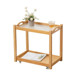 รถเข็นโต๊ะข้างอเนกประสงค์พร้อมตะกร้าเก็บของ วัสดุไม้ไผ่ ดีไซน์ทันสมัย ใช้งานได้หลากหลาย เหมาะสำหรับห้องนั่งเล่น สำนักงาน โต๊ะกาแฟ - Product Image 1