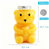 Bouteilles de thé au lait jetables en PET transparentes en forme de petit ours de 350 ml et 500 ml avec couvercle en aluminium et bouchon à vis pour café