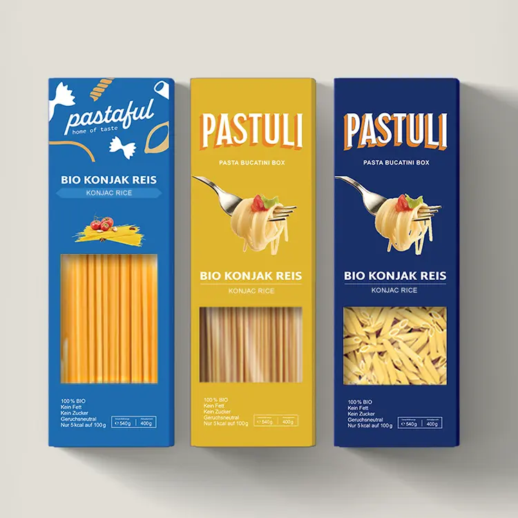 Custom Design Printed Sustainable Dry Ready Pasta and Noddles Bucatini Paper Packaging Auto Lock Bottom Box with Cut Window