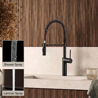 Robinet de cuisine flexible en acier inoxydable 304 noir avec jet cascade laminar, mitigeur eau chaude et froide
