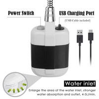 Kit de pompe de douche portable d'extérieur rechargeable par USB, douche à main avec débit d'eau réglable pour le camping, les voyages et le nettoyage des animaux