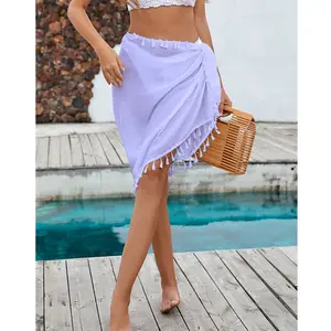 Hot Sale Sexy Wrap Plus Size Women's Holiday Beach Dress Sun Protection Fringed Skirt