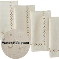 Nappe de table en coton et lin brodée avec logo, ourlet festonné, pour fêtes, mariages et restaurants - Vente en gros usine