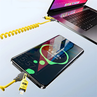 Câble USB à ressort de chargeur rapide 65W 4 en 1 Câble de données à ressort 6A Type C Fil télescopique à ressort pour iPhone pour iPad pour MacBook