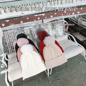 Wholesale Unisex Cartoon Plaid Beanie Bobble <b>Hats</b> Winter Knitted <b>Pom</b> <b>Pom</b> Cap with Custom Logo Embroidery 100% Acrylic - Product Image 2