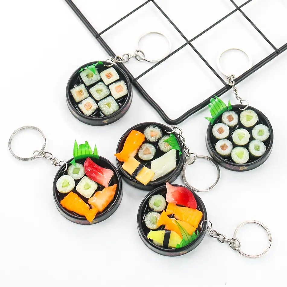 Plate Seafood Fish Ball Key Ring Chain Holder Keychain Accessories Fashion Japanese Food Sushi PVC Charm High Quality