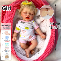 12 Zoll realistische Hauttextur Vollsilikon Reborn Baby Mädchenpuppen mit Schnuller, eingewurzeltem blonden Haar, schlaffe Neugeborenenpuppe als Geschenk