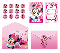 Perlengkapan pesta ulang tahun dengan amplop, Set pesta tema kartun dengan Minnie Mouse