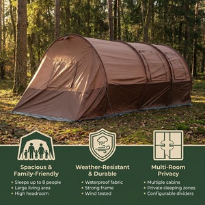 Carpa Familiar para Acampar al Aire Libre, Impermeable, con Protección Solar, Plegable, de 4-6 Personas, con Múltiples Habitaciones, para Viajes a la Naturaleza - Product Image 3