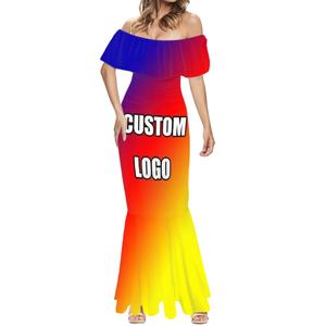 Vestido Túnica <span class=keywords><strong>Sexy</strong></span> con Estampado Tribal <span class=keywords><strong>Masi</strong></span> Tapa de Flores Tagimoucia de Fiji, Falda Ajustada con Cola de Pez, Vestido Polinesio de Manga Corta, Vestido con Hombros Descubiertos - Product Image 2