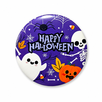 Badge en fer blanc personnalisé, motif fantôme de dessin animé moderne pour Halloween, impression UV, faible MOQ, vente en gros d'usine, pour festivals et fêtes