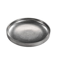 Assiette ronde vintage en acier inoxydable double couche, épaissie et vieillie, pour service de barbecue, fondue et snacks en restaurant