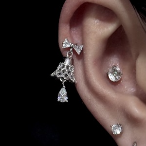 Pendientes Colgantes Finos de Plata de Ley S925 con Diseño de Lazo, Encaje, Campana y Gota de Agua para Mujer, para un Ambiente Navideño - Product Image 3