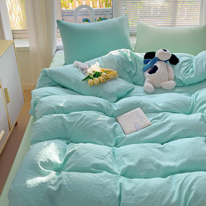 Ensemble de 4 pièces en coton lavé de couleur unie mélangée de classe A <span class=keywords><strong>lit</strong></span> de dortoir pour mère et bébé de style européen et américain super doux - Product Image 4