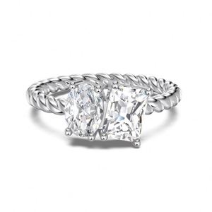 Anillo de Compromiso y Boda Dylam, Ovalado, Rectangular, Chapado en Rodio, Plata de Ley 925, con Dos Circonitas Cúbicas 5A - Product Image 1