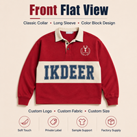 IKDEER Sweat-shirt polo de rugby personnalisé pour homme à manches longues, bordeaux, avec écusson brodé universitaire et lettres appliquées, support d'échantillon