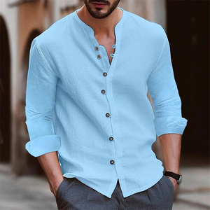 Camicia da <span class=keywords><strong>Uomo</strong></span> con Colletto alla Coreana, Vestibilità Slim, Tinta Unita, per Shopping e Attività all'Aperto, Taglie S-3XL, Comoda e Traspirante, ODM - Product Image 3