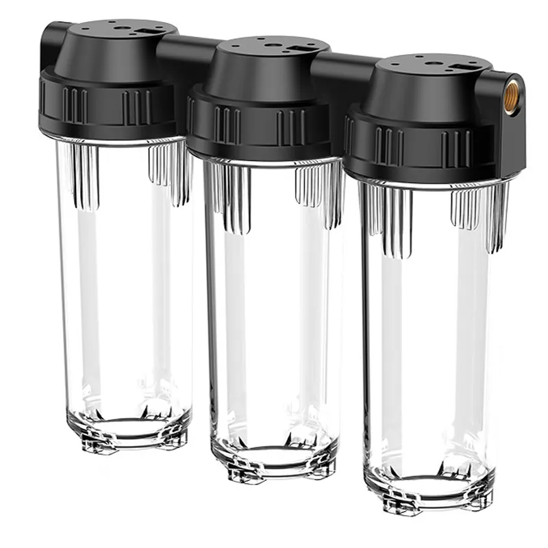 Botella de filtro unida prefiltro de tres etapas de 10 "debajo del fregadero tipo purificador de agua para el hogar botella de filtro transparente/blanco