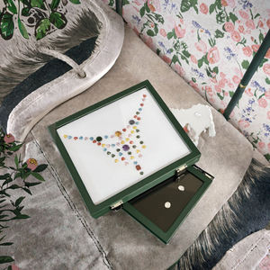 Boîte de présentation en cuir PU vert pour pierres précieuses, plateau de rangement double couche avec couvercle en verre pour diamants, pierres brutes et bijoux - Product Image 3