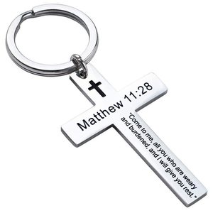 Cruz cristiana Santa llavero de acero inoxidable versículo de la Biblia llaveros Jesús oración bautismo joyería regalos religiosos - Product Image 3