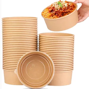 Cuenco de Pla compostable desechable para llevar, papel de fibra de bambú kraft para ensalada, sopa y almuerzo