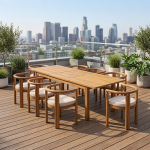 Solid Teak Handmade Waterproof Outdoor Dining Set 8 Seater with Curved Armchairs for Villa Resort Hotel Patio and Garden - Product Image 3